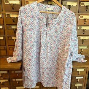 Adrienne Vittadini Pink and Blue Floral Blouse